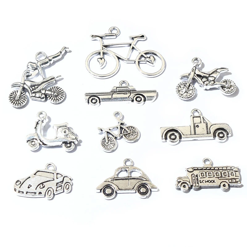 20pcs Antique Silver Plated Bike Car Motorcycle Truck Vehicle Charms Pendant Metal DIY Handmade Jewelry Findings Accessories