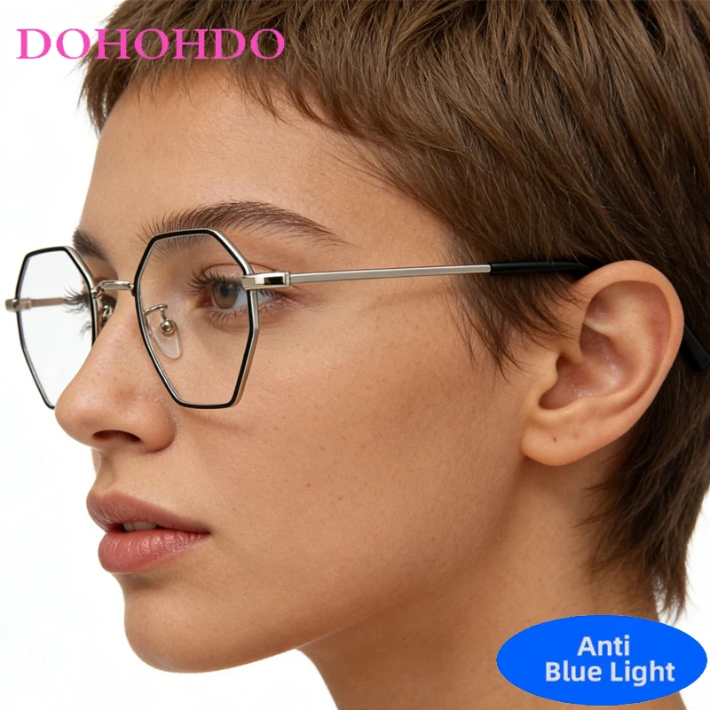 

Popular Metal Polygonal Frame Blue Light Blocking Glasses New Fashion Designer Eyeglass Women Men Reading Anti Blue Ray Glasses