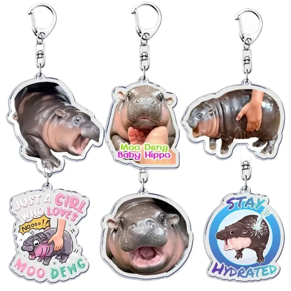 New Cute Baby Hippo Keychain MooDeng Hippopotamus Creative Pendant Keyring Cartoon Animal Acrylic Keychain Christms Gift