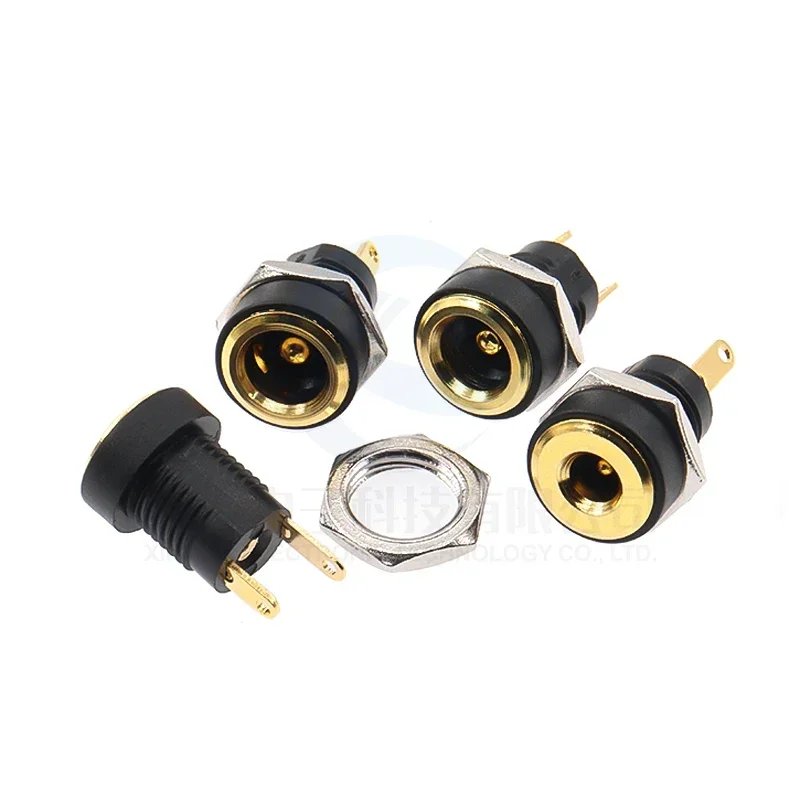 5pcs/lot Gold-plated all-copper DC-022B DC power female socket 5a plug socket 5.5*2.1/2.5mm round hole 3.5-1.35