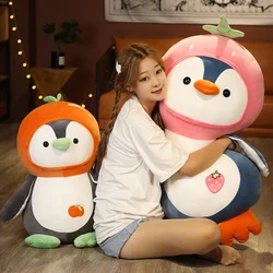 New 1pc Cartoon Penguin Stuffed Animals Plush Toys Kawaii Soft Doll Dress Up Strawberry Orange Kids Plushie Doll Girls Gift