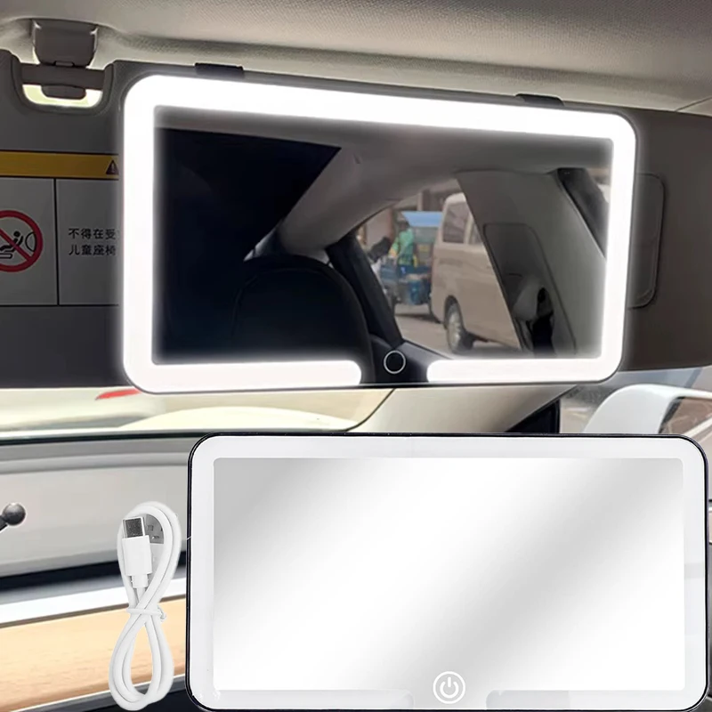 

Светодиодное автомобильное HD-зеркало для макияжа с солнцезащитным козырьком, ультратонкое, с USB-зарядкой, автоматическое косметическое зеркало с сенсорным экраном и регулируемой подсветкой