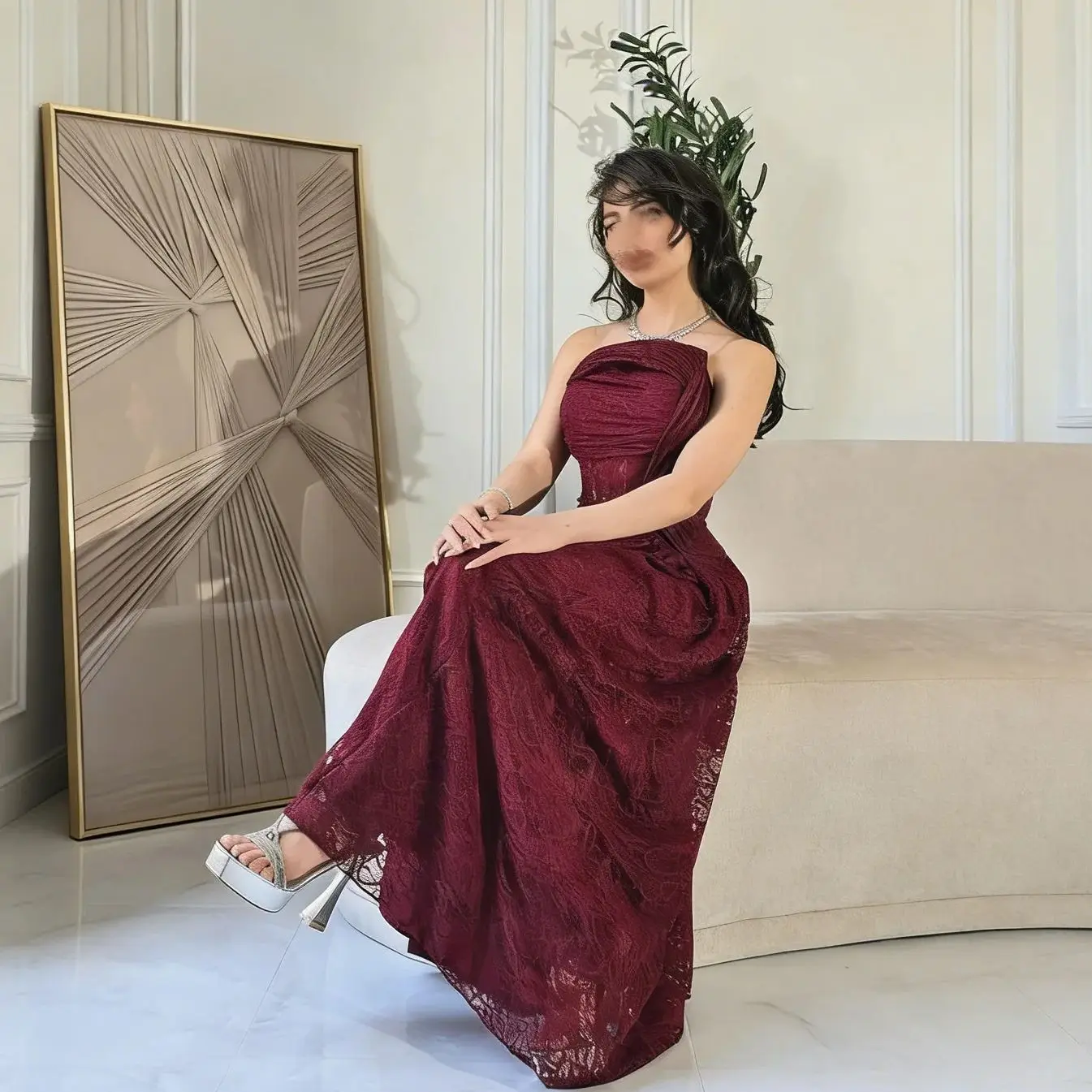 

Винтажное бордовое вечернее платье-русалка с вырезом «сердечко», кружевными вставками и боковым разрезом, элегантное, с оборками, в пол, для выпускного вечера, на заказ