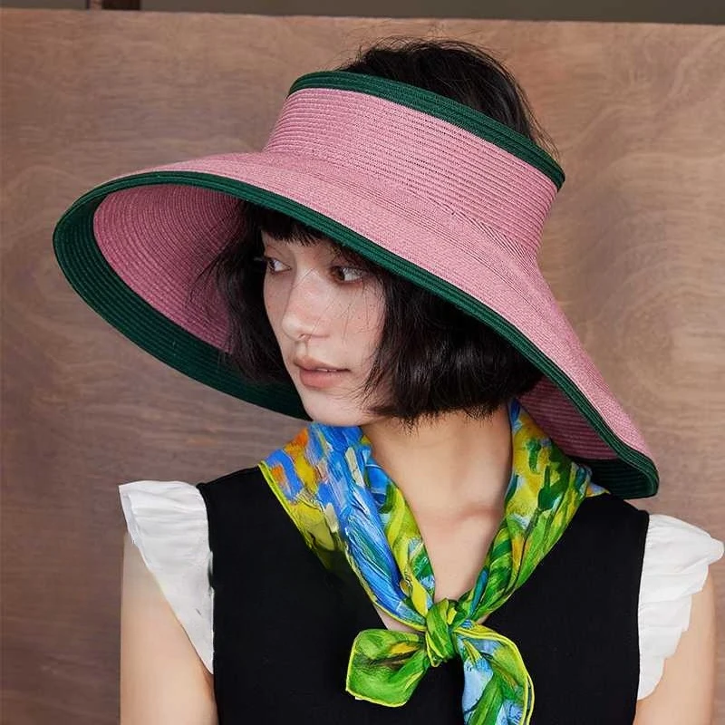 

Cherry blossom pink umbrella 18cm big eaves bucket hat sun hat empty top straw hat sun protection women