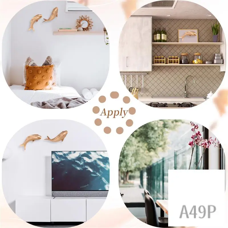 

P4-2Pcs Resin Carp Golden Fish Wall Hanging Ornament Personality Fish Figurine For Home Restaurant Background Wall Decor