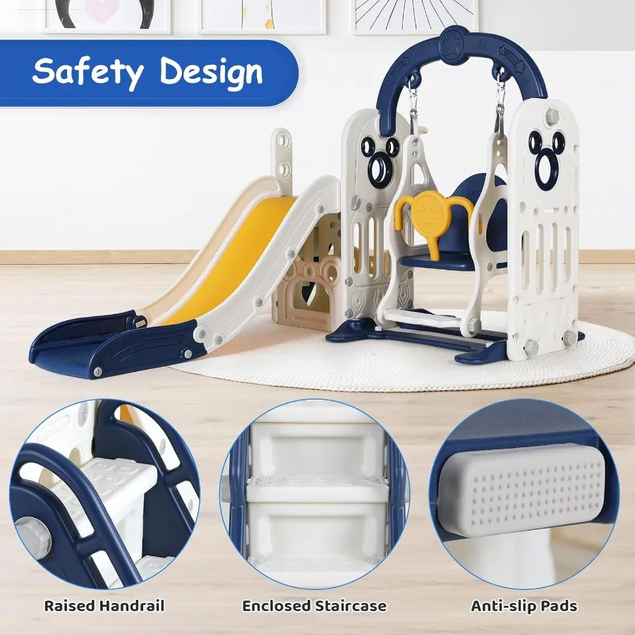 7-in-1-Rutsche und Schaukelset für Kleinkinder, freistehendes Rutsche-Kletterspielset mit Basketballkorb, Kleinkind-Spielplatz für drinnen und draußen