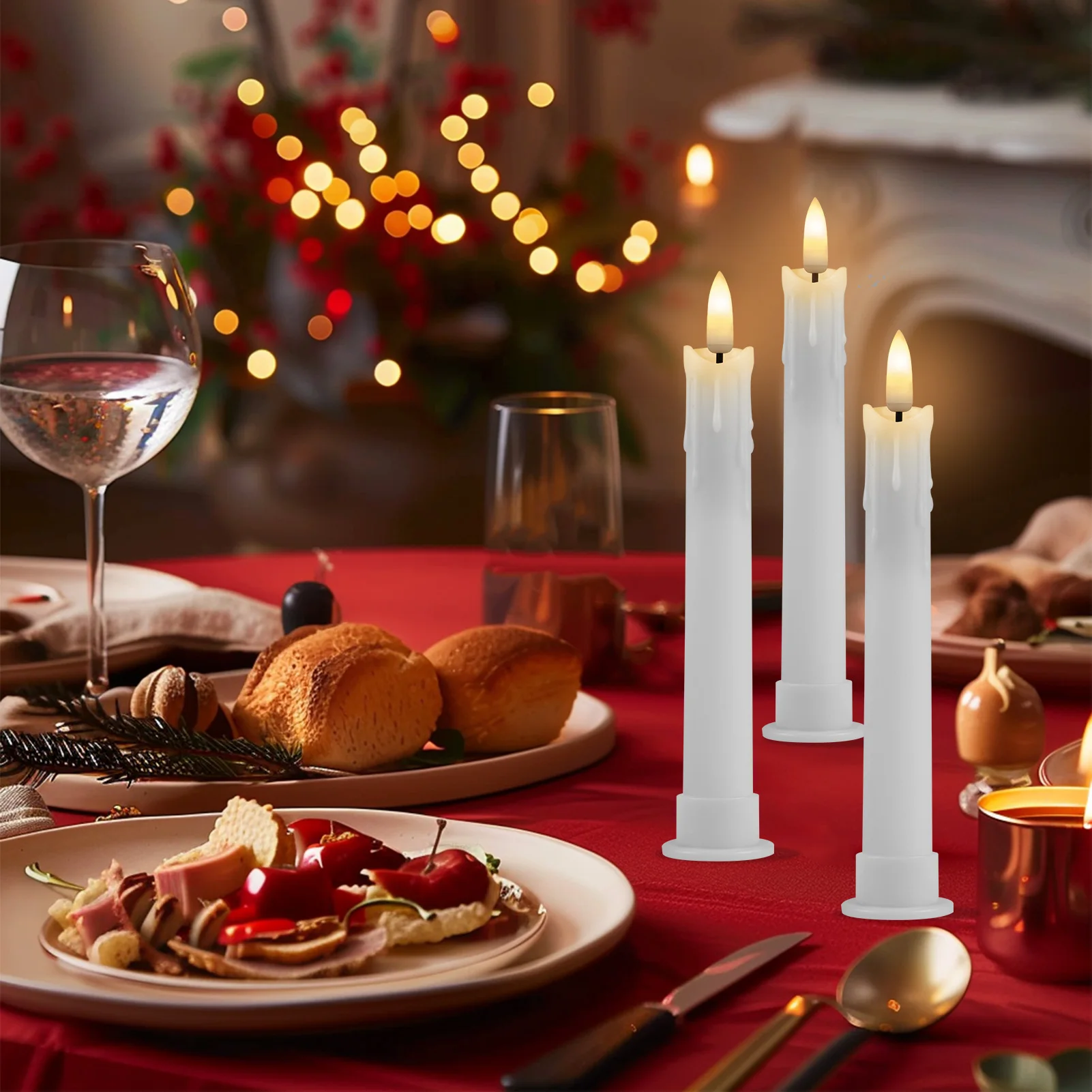 6 Pack Flameless LED Taper Candles Rechargeable Realistic Taper Flickering Electric 3D Wick LED Light Candle with Remote Control and Battery Operated Timer Led Candles for Home Decor Christmas Table 6
