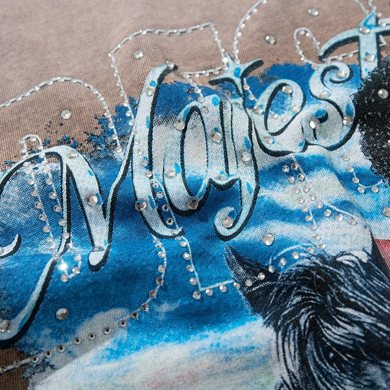 Desert Cupid Horse Grafik-T-Shirt für Herren, Vintage Washed Strass-T-Shirt, lässige Oversize-Baumwoll-Distressed-Tops, Streetwear – Detail 12
