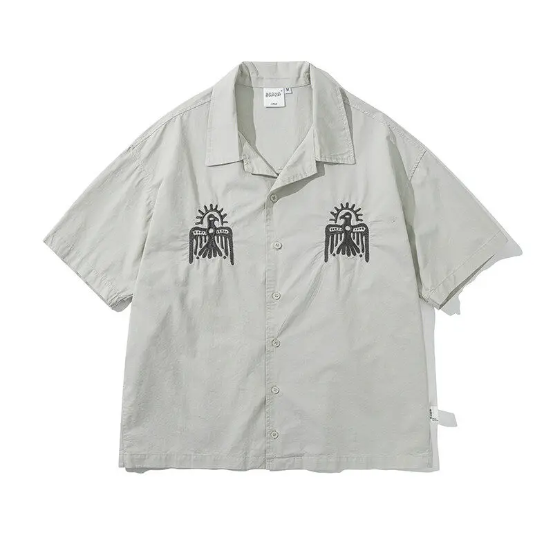 

Loose Fit Cuban Collar ort Sve irt Men Women Sle Retro Embroidery Design Breathable Summer Faion Casual irt