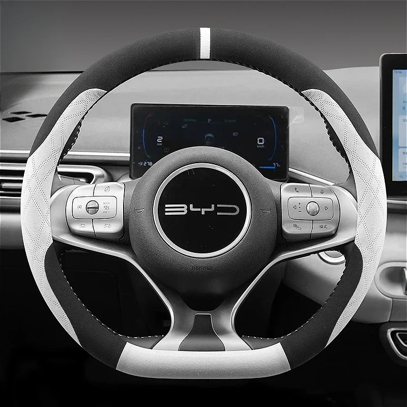 

Suede Leather Car Steering Wheel Cover for BYD ATTO 3 SEAL Seagull YUAN PLUS Dolphin Atto 1 Car-styling Auto Accessories