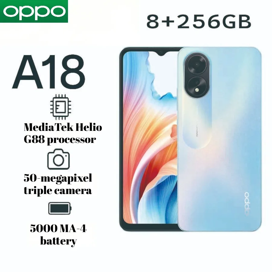 2026 Latest Version Global OPPO A18 Android 13 Phone Helio G85 Processor 720nits Bright Outdoor Display IP54 Water Resistant Big