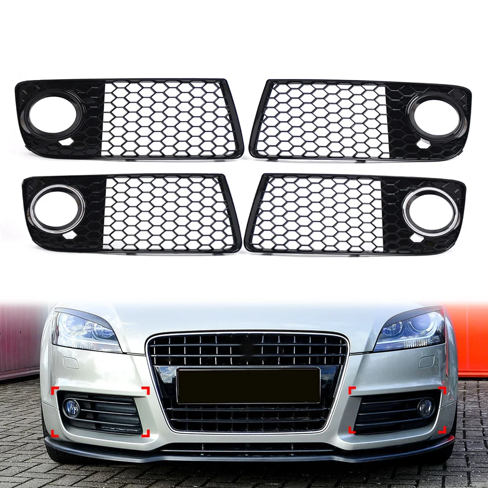 

1 Pair Car Honeycomb Grill Front Bumper Fog Light Grille Cover For Audi TT Coupe Convertible 2009-2014 ABS Plastic Glossy Black