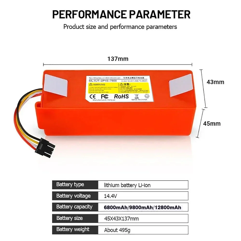 BRR-2P4S-5200S 14.4V 12800mAh odkurzacz automatyczny wymienna bateria do Xiaomi Roborock S55 S60S65 S50 S51 S5 MAX S6 części