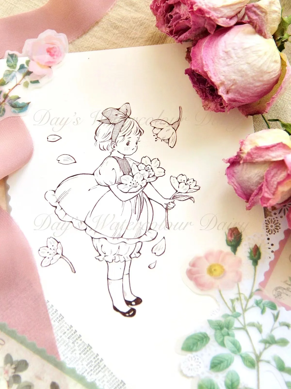 Vintage Girls And The Distance Wooden Rubber Stamp for DIY Scrapbooking Photo Album Card Making