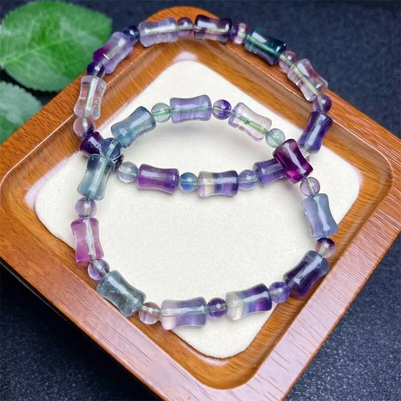 Natural Fluorite Bamboo Bracelet Reiki Healing Fengshui Stone Fashion Jewelry For Women Holiday Gift 1PCS 7X12MM