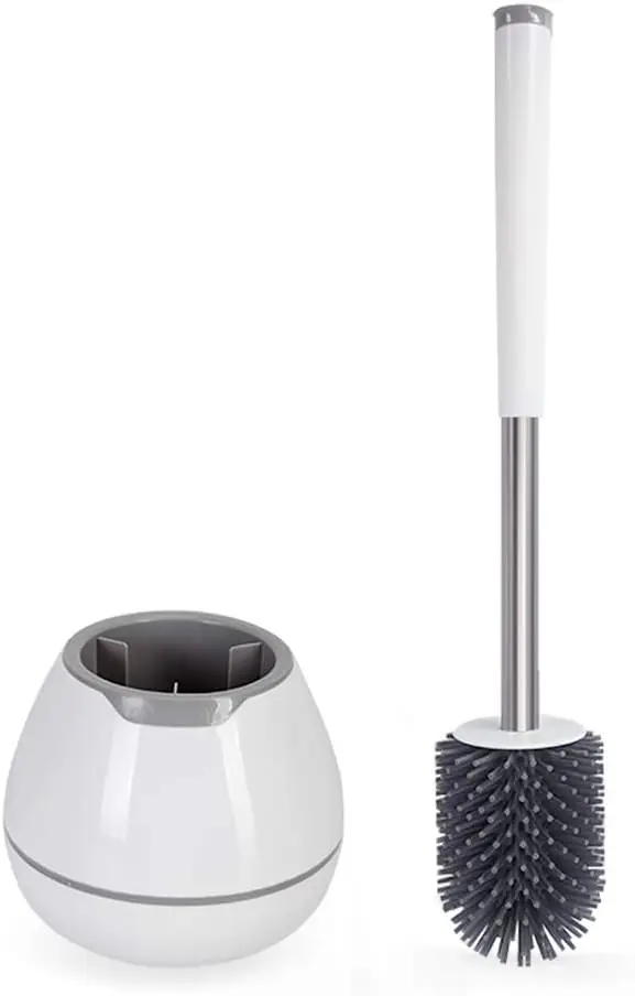

Silicone Toilet Brush Set with Holder and Tweezers, Bathroom Cleaning Kit, Aluminum Handle - White
