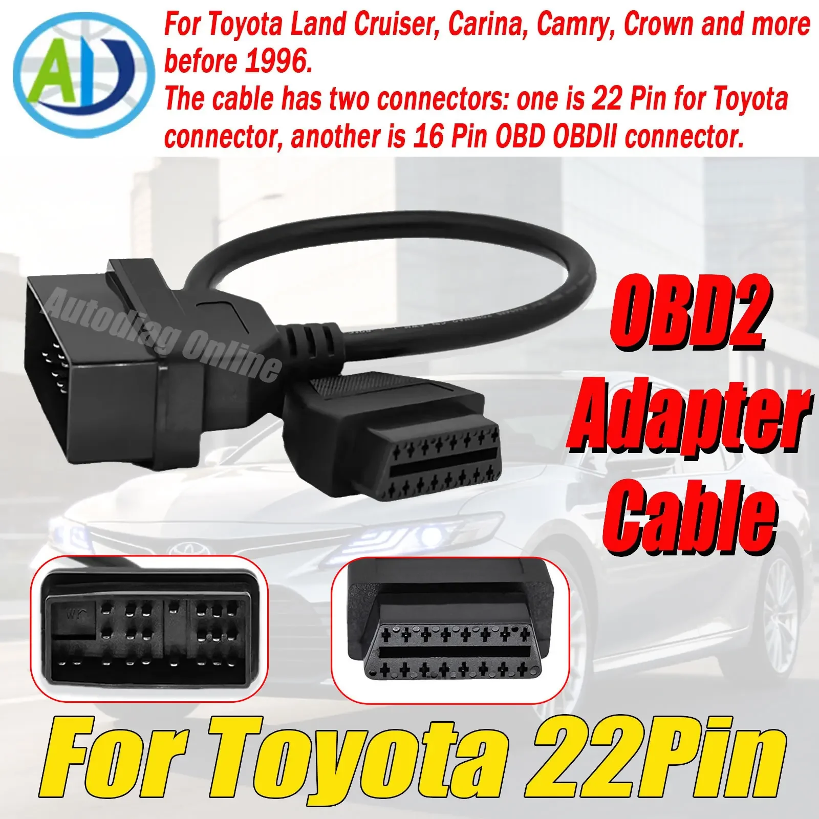 OBD2 Diagnostic Cable For Toyota 22 Pin to 16 Pin OBDII Scanner Tool Connector For Toyota Vehicle OBD2 Diagnostic Adapter Cable