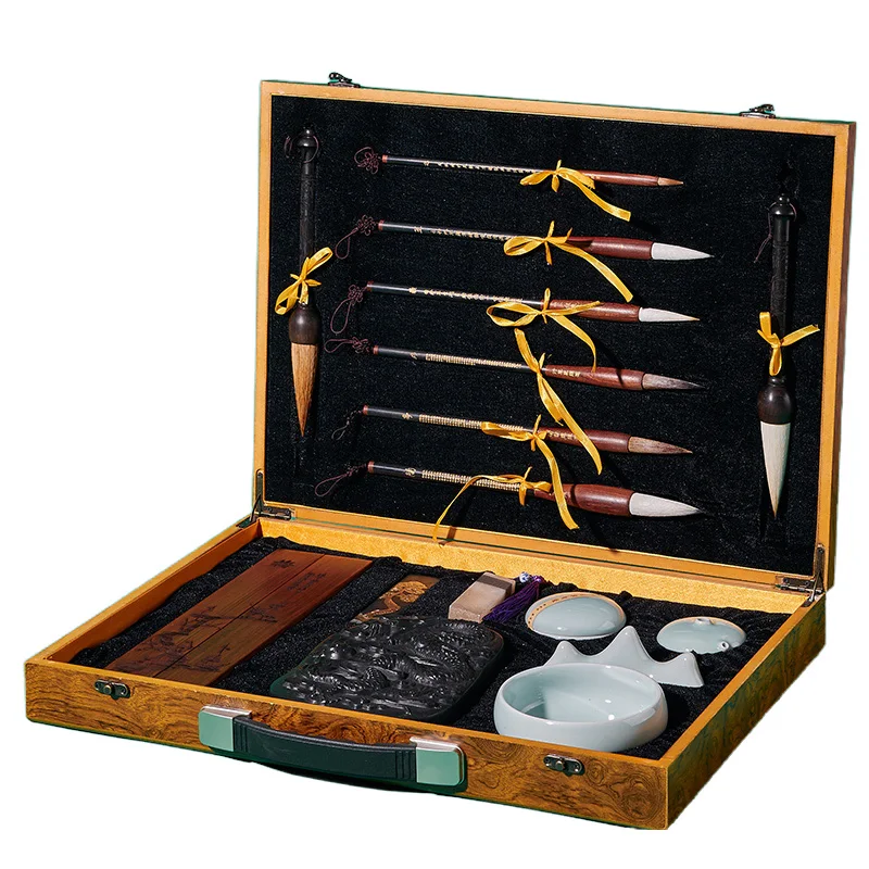 

Набор бутиковых кистей, изучение четырех сокровищ, ручка, чернила, бумага и чернильный камень, полный набор специальных подарочных коробок для каллиграфии высокого класса, p