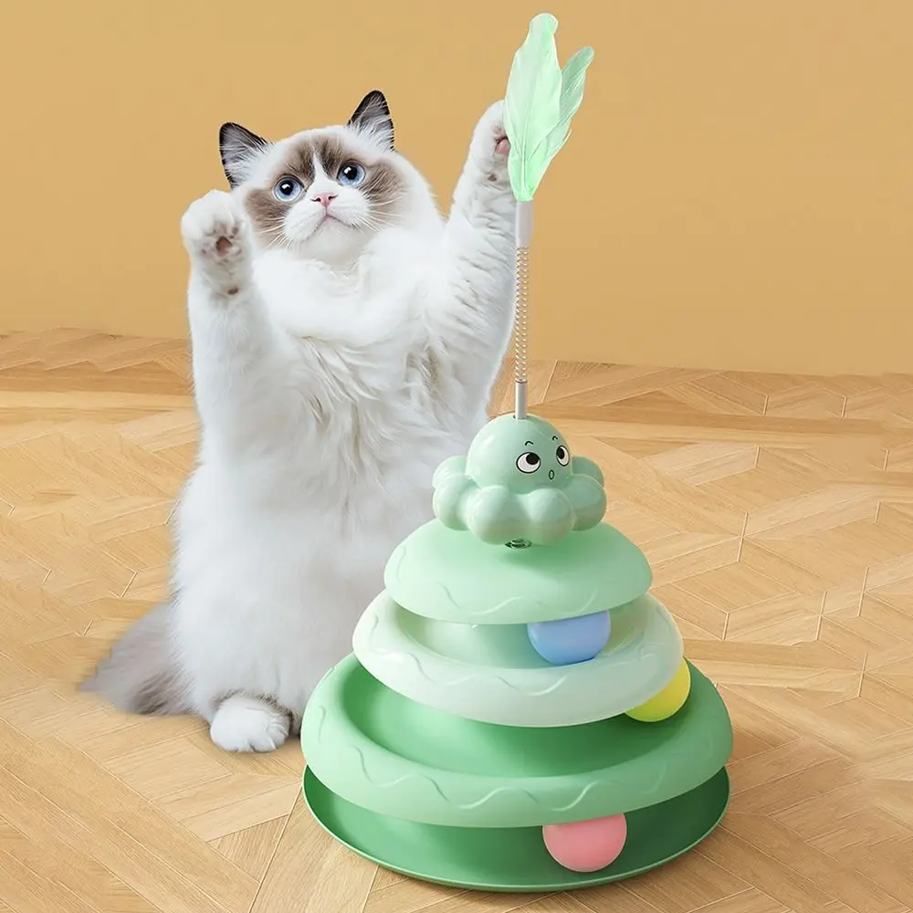 

4-Tier Cat Turntable Roller Balls Toys Interactive Detachable Cat Amusement Plate Tower Funny Creative
