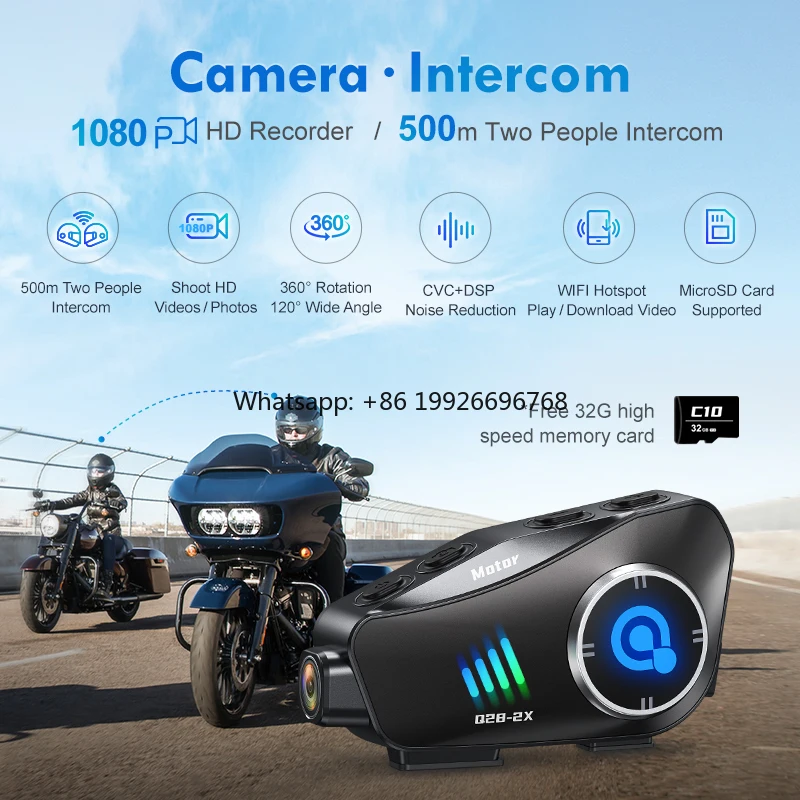 

Motorbike Headset Intercom for Helmet with Camra Automatically Connected and Paired Noise Reduction for 2 People manufacturer