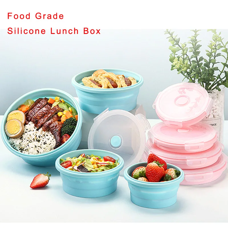 

4pcs/set Collapsible Portable Lunch Box Microwavable Food Storage Container Leakproof Eco-Friendly Silicone Bento Box Picnic