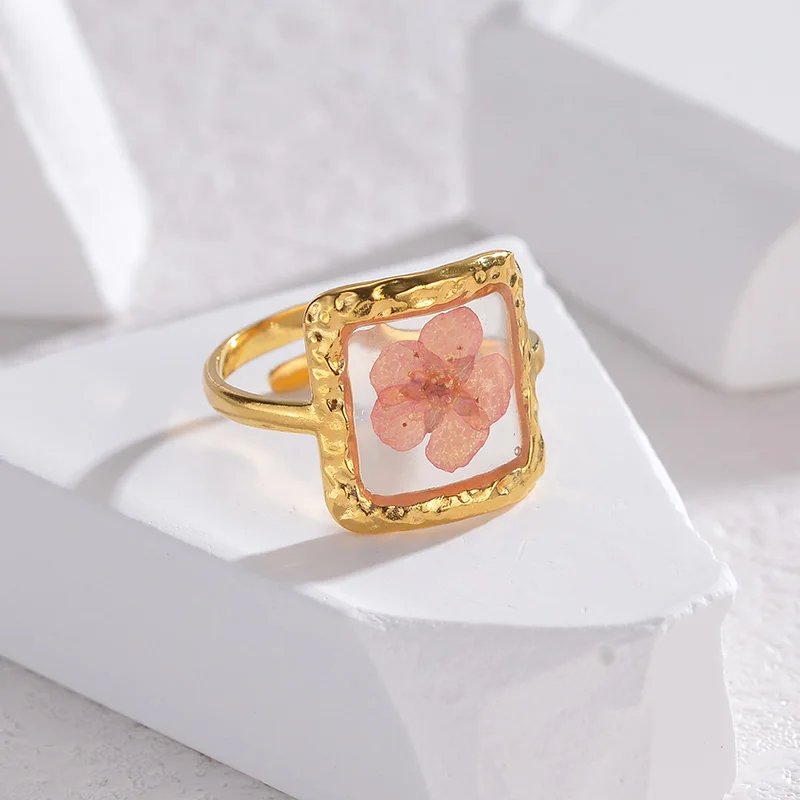 8 Styles High Quality Romantic Sweet Flowers Ring Stainless Steel Gold Color For Women Party Jewelry Gifts image 5
