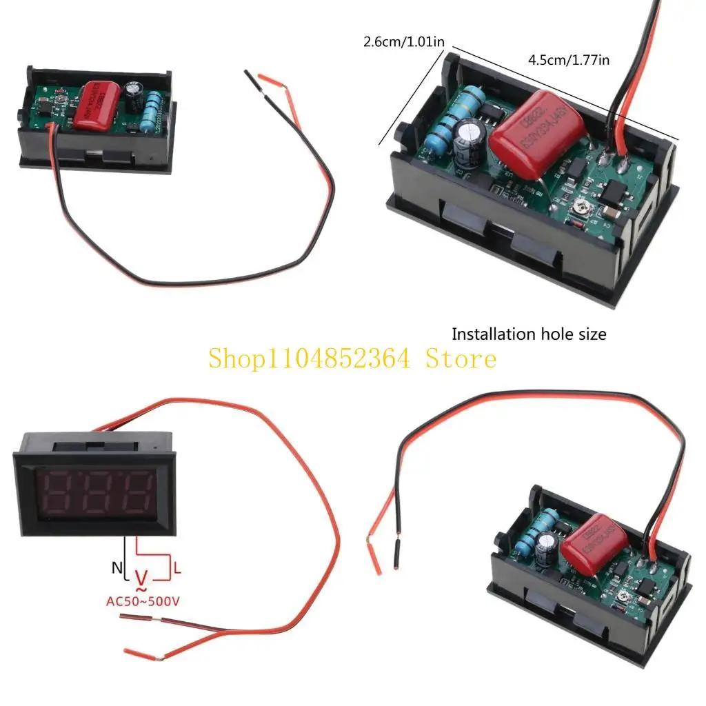 652F AC 50-500V Meter AC 220V 380V Universal Voltmeter 0.56'' Digital LED Display Meter Gauge with Power Wire
