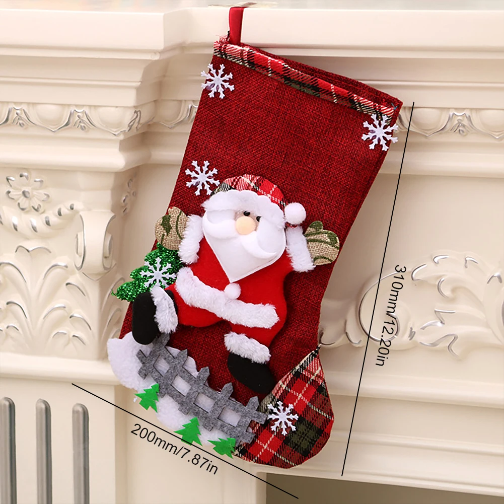 4PCS Christmas Stockings Socks Santa Snowman Hanging Xmas Tree Ornaments Navidad Candy Gift Bags Christmas Decor for Home Party