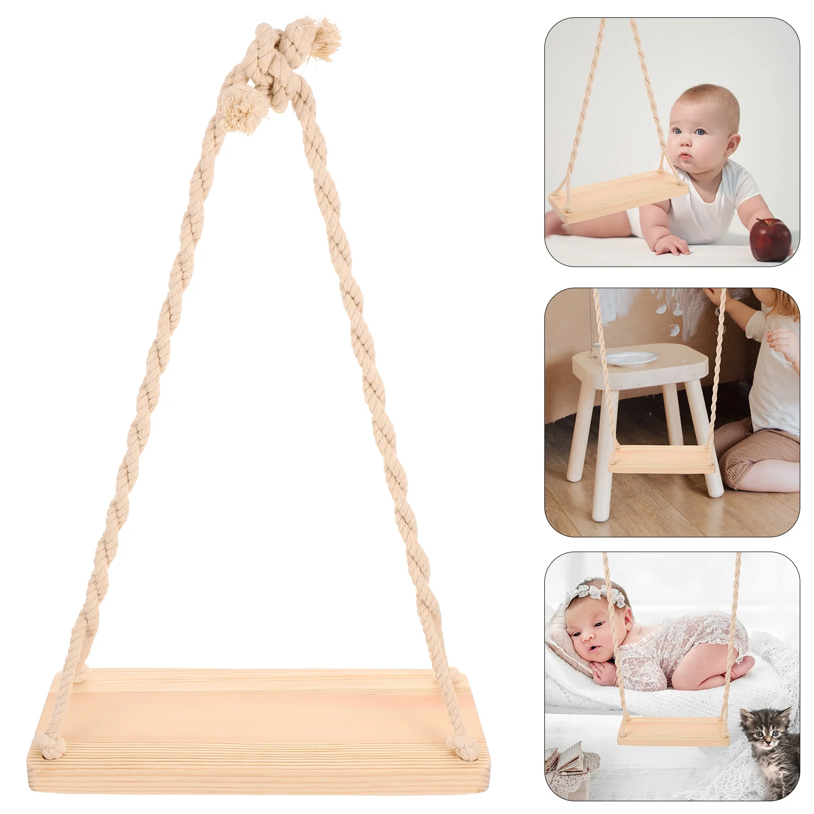 Columpio con imagen, Mini accesorios creativos de madera para fotografía infantil, ropa para bebé