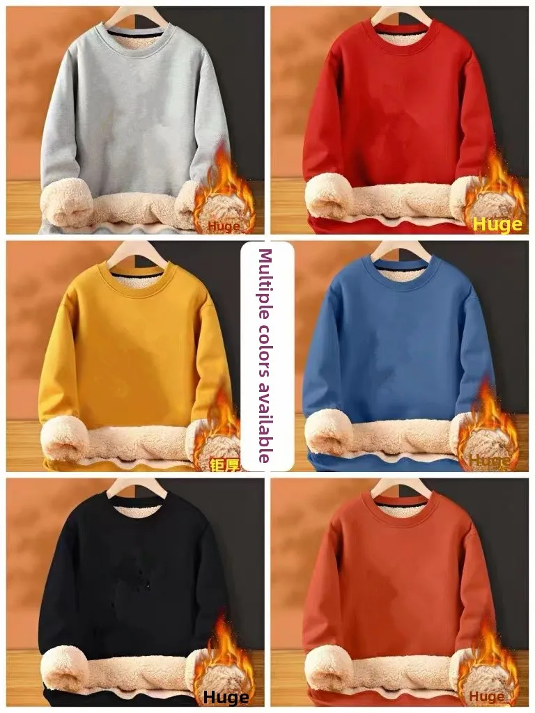 Lamb Velvet Hoodie Men's Thickened Fleece Long Sleeve Warm Trendy Overhead Jacket Large Size Casual Fashionable All-Match Out...
