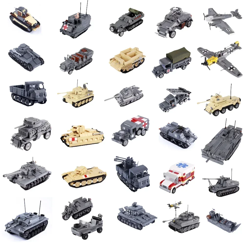 

WW2 Military German Series Anti-aircraft Gun Tank Building Blocks Armed Combat Soldiers Vehicle Model Bricks Toys For Gifts