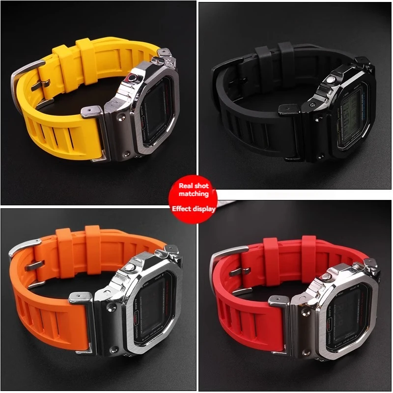 For G-SHOCK Casio Modified Fluoro Rubber Watchband DW5600 DW-5600 GW-M5610 GW-B5600 DW5610 GA-2100 Watch Strap Steel Connector