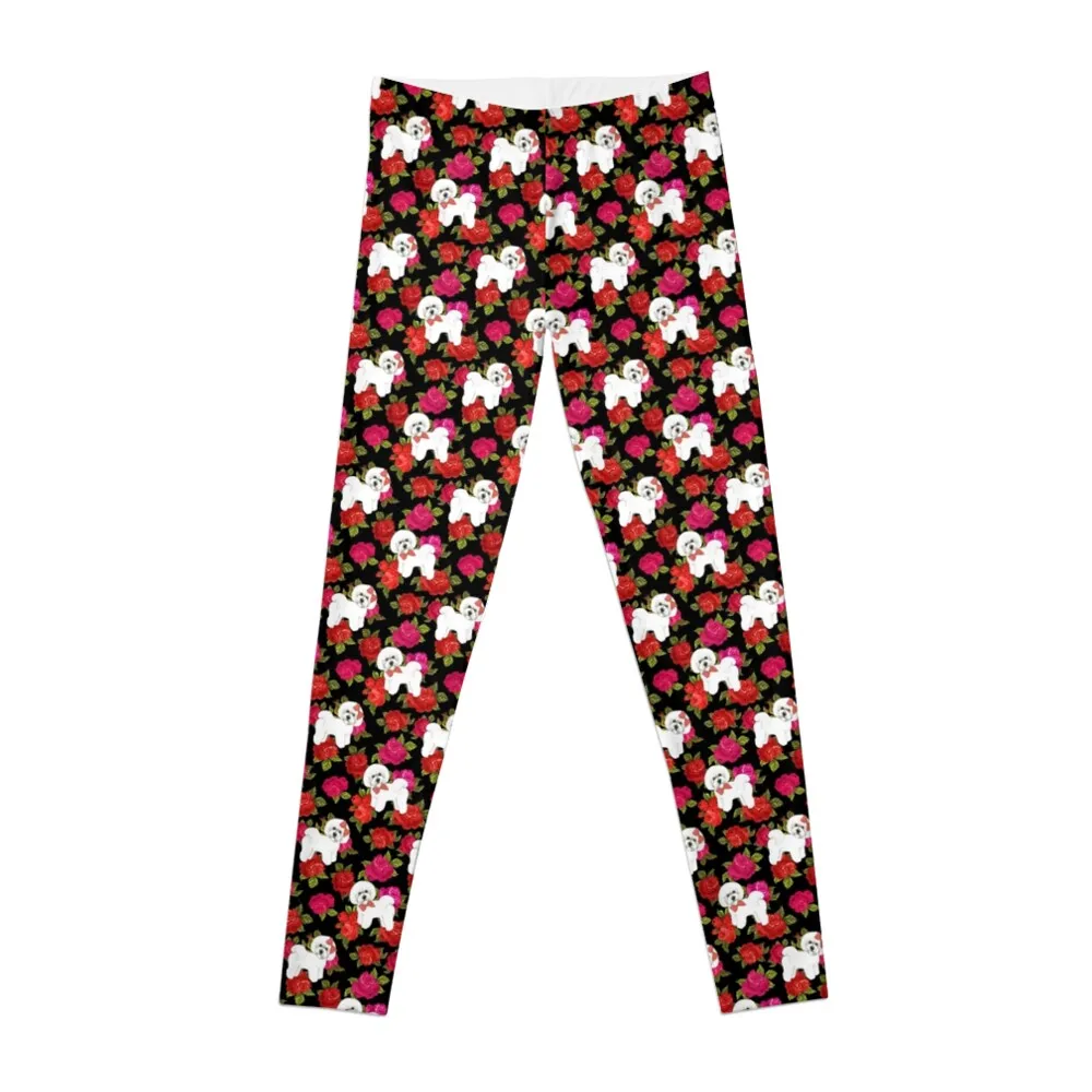 

Bichon Frise Red rose, Pink rose Floral Leggings Legging sexy woman Sweatpants Womens Leggings