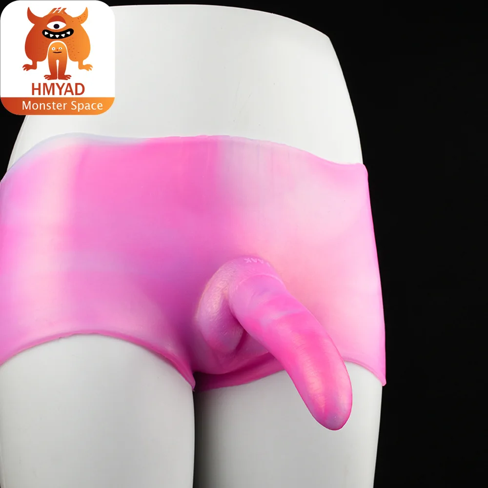 Silicone leather pants one-piece penis wearable masturbator solid dildo kangaroo dick anal plug sex toys for transvestite