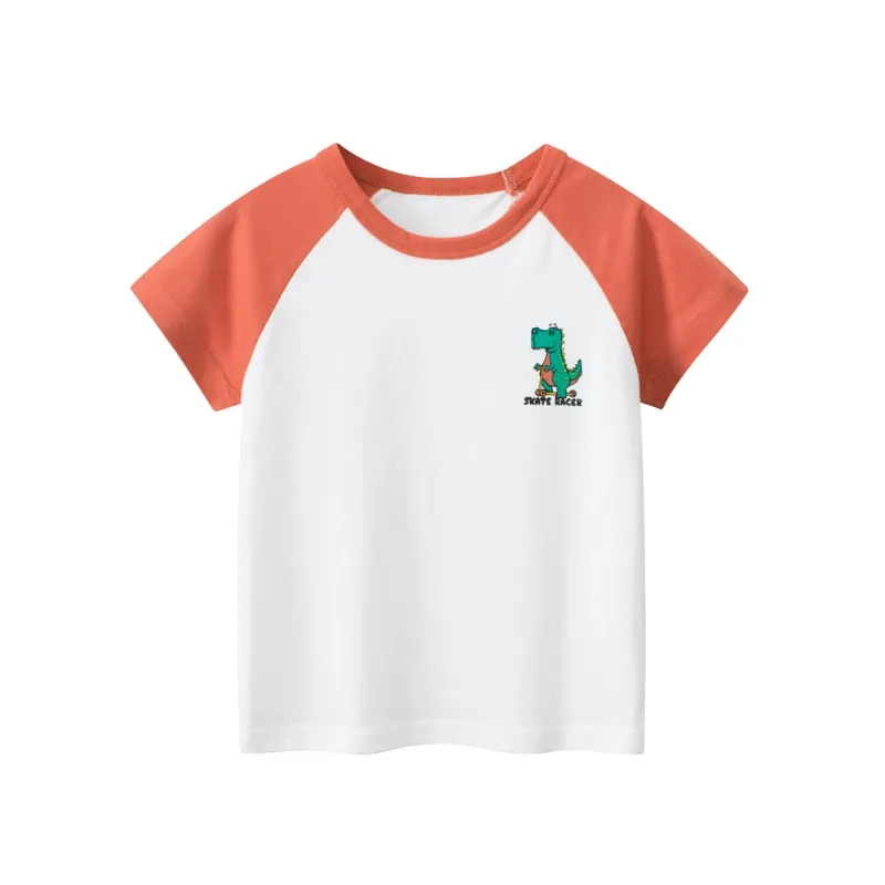 

2024 Summer New Boys Cartoon Dinosaur T-Shirts Patchwork Children's Clothing Short Sleeve Cotton Top Tees Kids Outfit 2-10Y