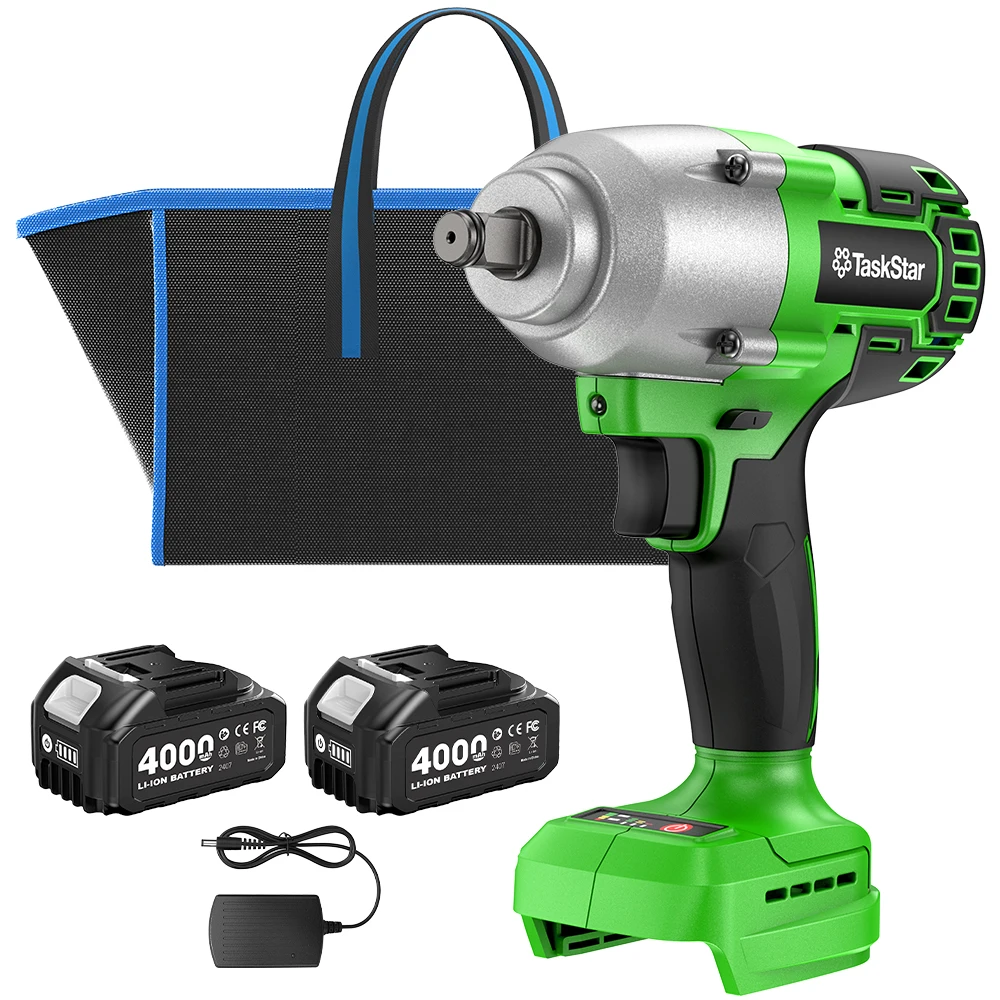 TaskStar 2000N.M 21V Cordless Impact Wrench with 3 Variable Speeds LED Light Sockets Brushless High Torque 1/2 Impact Gun Screwdriver Power Tools Car Dismantling Tools For Makita 18V Battery Pin