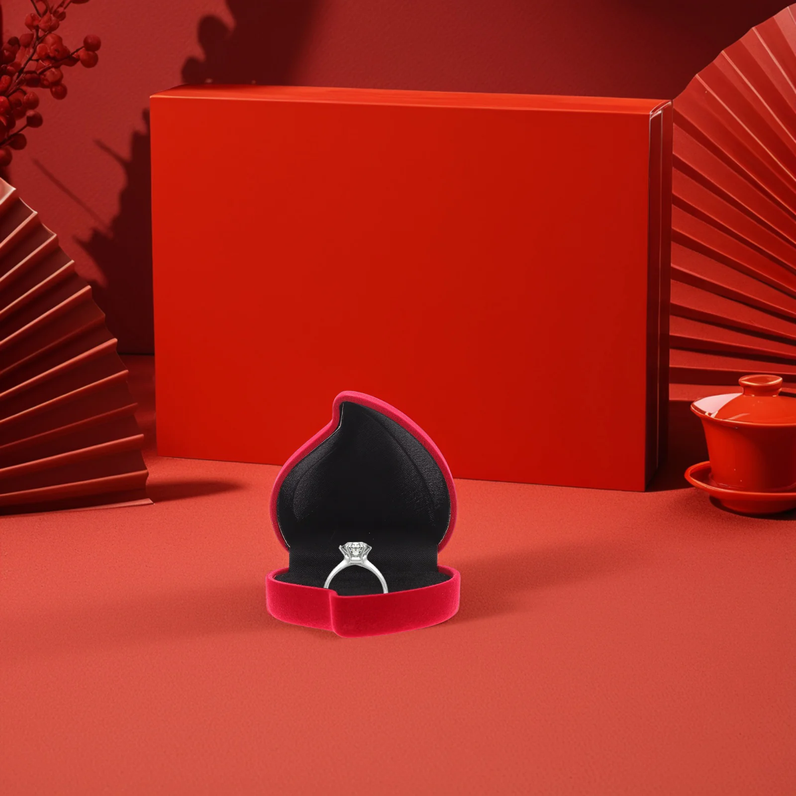 

Heart Shaped Ring Box Red Compact Jewelry Organizer for Proposal Engagement Wedding Valentines Gift Travel Holder Case Keepsake