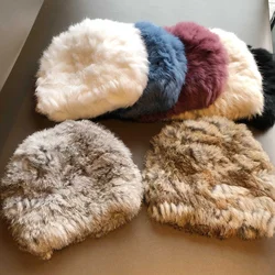 Rabbit Fur Beanie Hat New Fashion Women Knitted Hat Natural Real Rabbit Fur 100% Outdoor Warm Soft Cap
