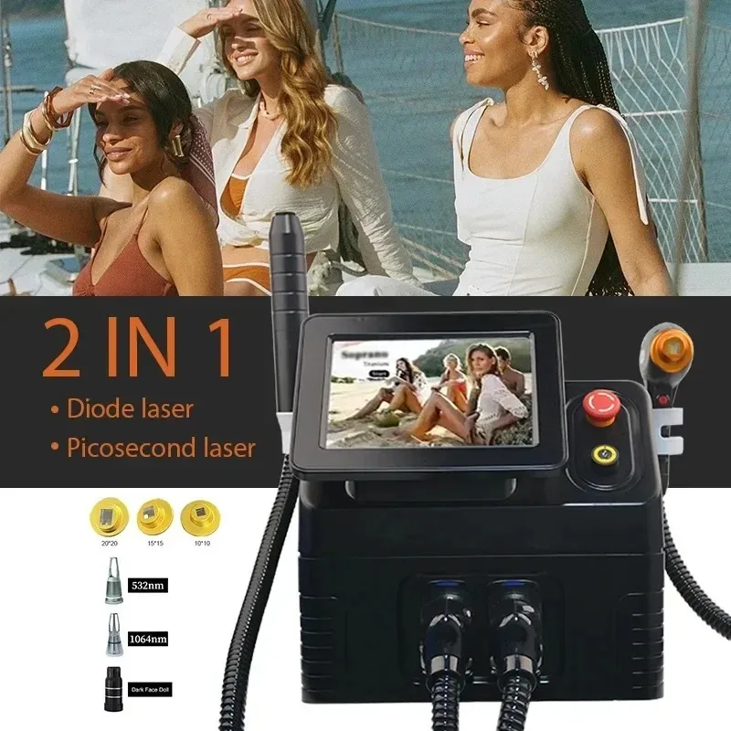 picosecond Laser multifunctional 2 in 1 Q Switch nd yag permanent Carbon second laser diode laser hair removal machine