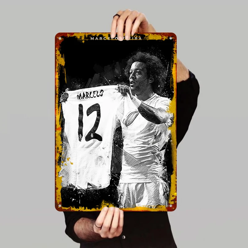 Marcelo Vieira Real Madrid No.12 Jersey Metal pared arte estrella de fútbol Fan decoración cartel coleccionable