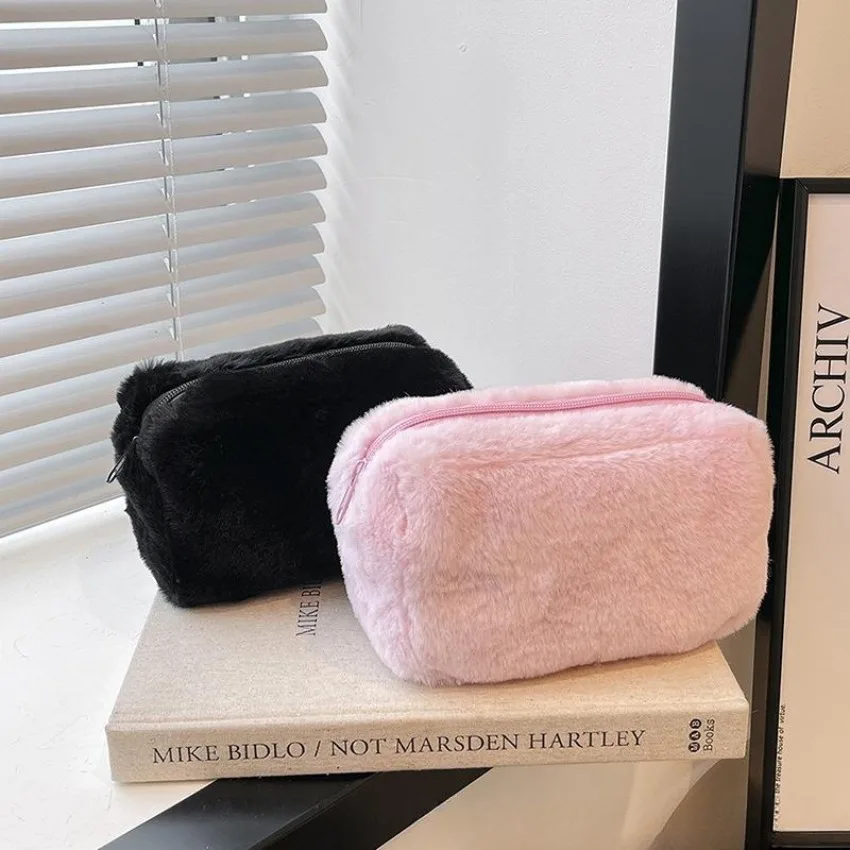 New 1 Pcs Plush Cosmetic Bag Pencil Girl Candy Color Hand Bag Banquet Party Lady Cosmetic Bag Makeup