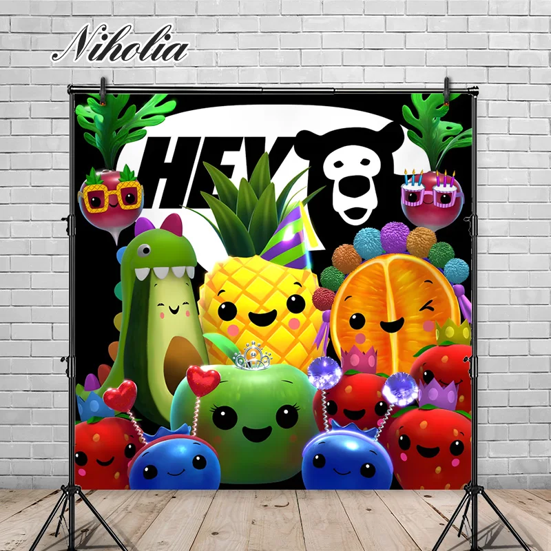 Niholia  Hey Bear Sensory Fruits For Kids Happy Birthday Party Backdrop Photo Backgrounds Decor Vinyl Polyester Banner Poster