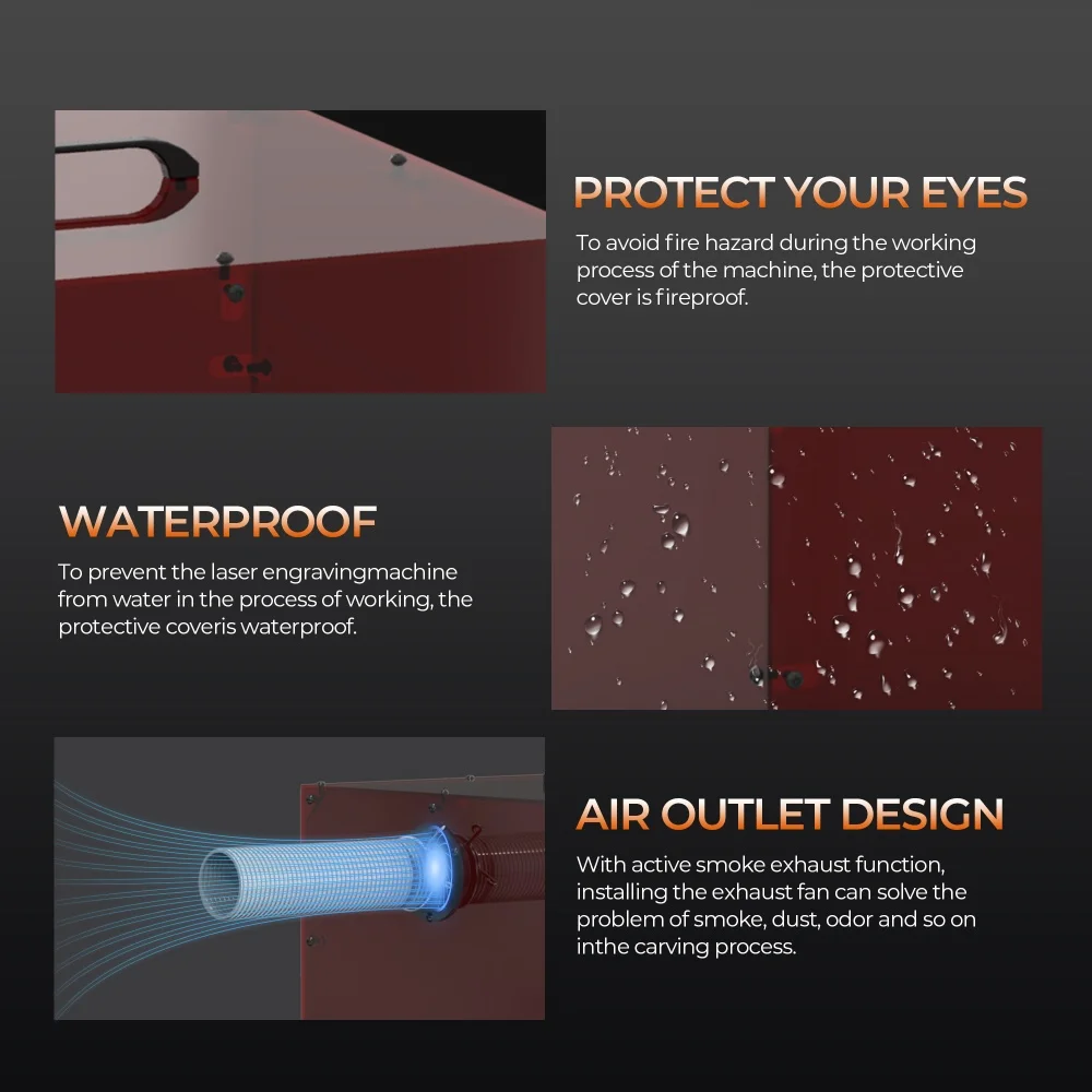 ACMER Mini Laser Engrave Enclosure Fireproof and Dustproof Protective Cover Smoke Eye Protection Vent with Exhaust Fan and Pipe