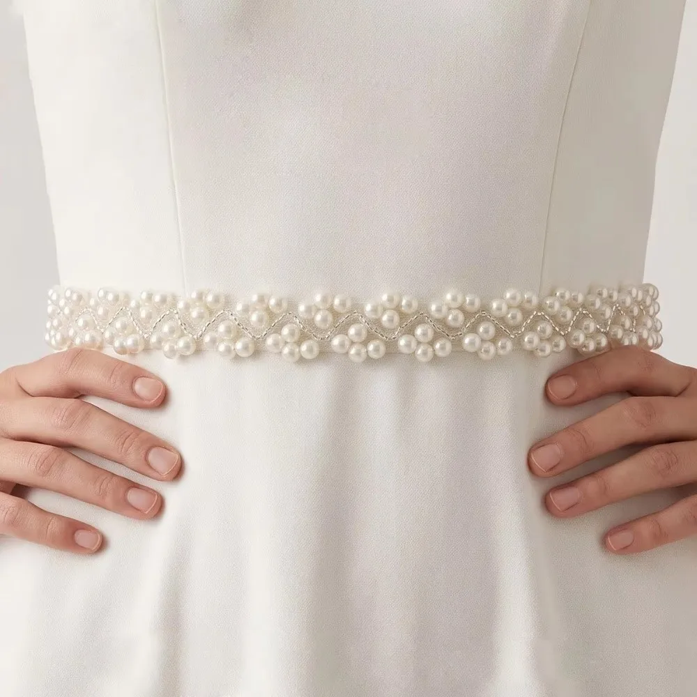 Elegante cinturón de satén para novia, con detalles de perlas y adornos de cristal, ideal para vestidos de fiesta, cinturón de ancho variable, estilo cinta, fajín para bodas, para damas de honor.