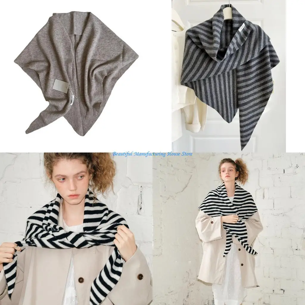 E56A Women Winter Shawl Scarf Wool Triangular Wrap Soft Warm Oversized Neck Cover Fashionable Cold Weather Accessory