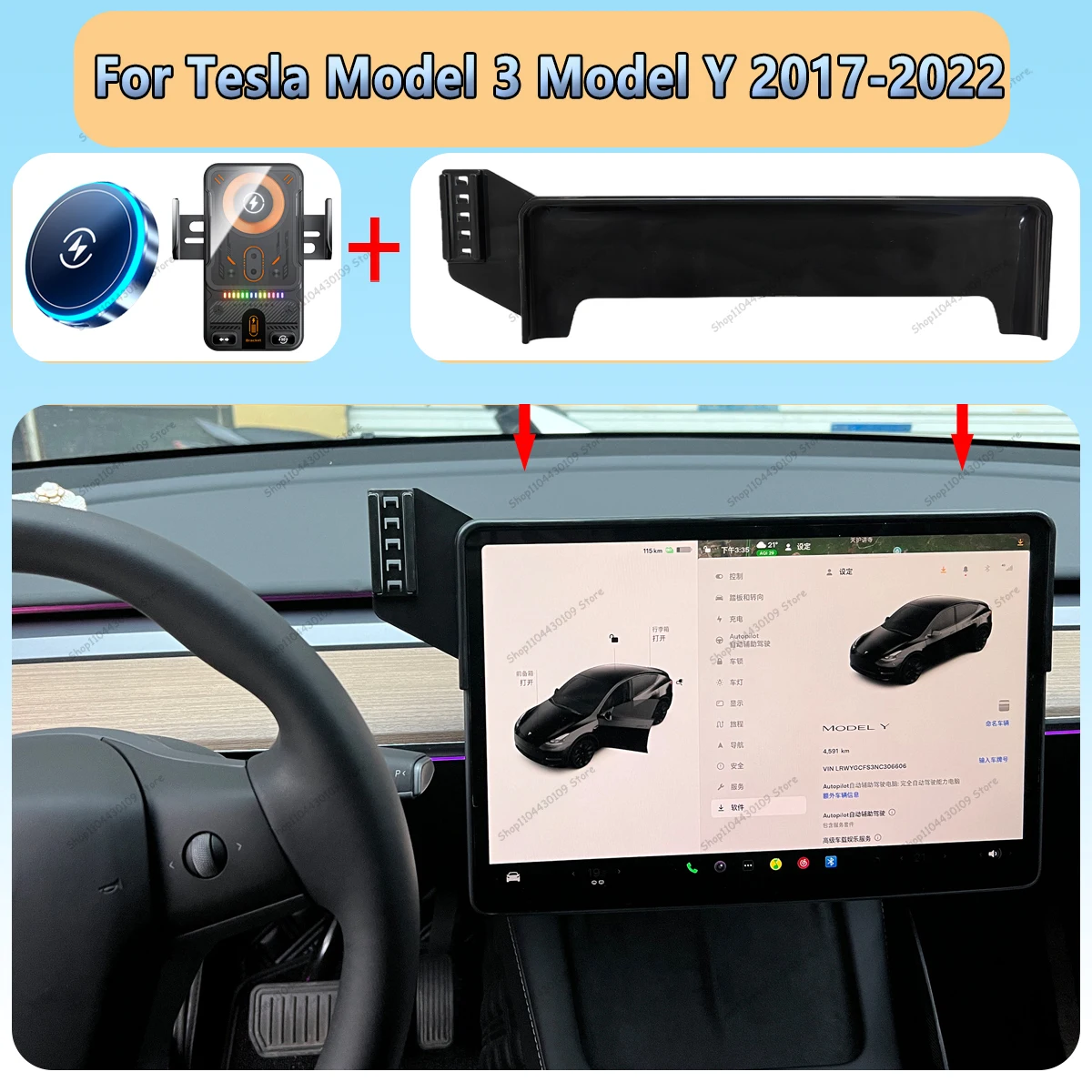 For Tesla Model 3 Model Y 2017-2022 Car Phone Screen Holder Magnetic Wireless Charging Car Phone Mount For MagSafe