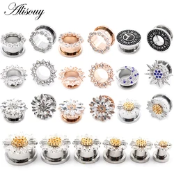 Alisouy 2PC Stainless Steel Flower Star Moon Ear Tunnel Plugs Expander Stretcher Gauges Piercing Hollow Expander Body Jewelry