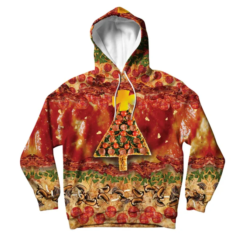 Sweat à capuche imprimé graphique jaune souris pour hommes, manteau à capuche, vêtements pour hommes, saucisse complète, pizza, fromage mignon, nourriture, mode amusante