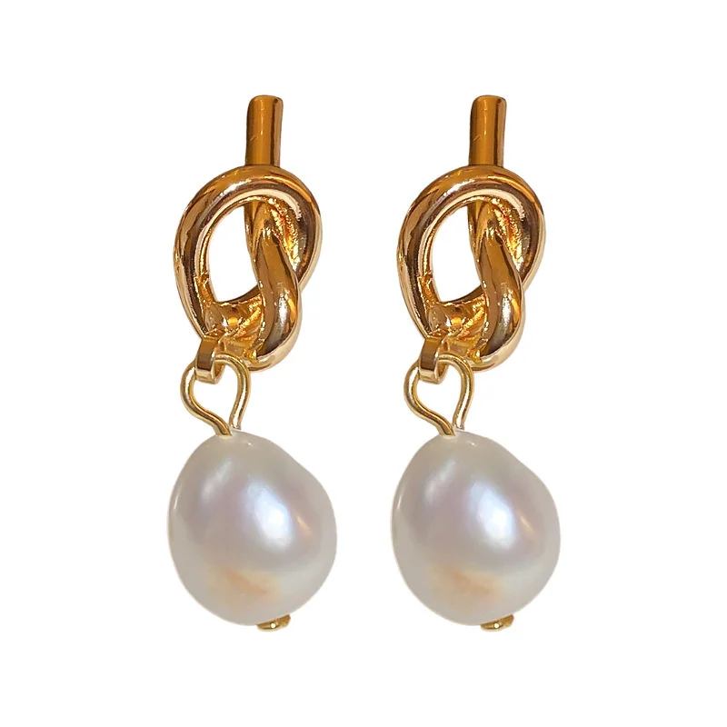 2023 New Vintage Punk Baroque Pearl Earrings For Women Irregular Knotted Imitation Pearl Earring Jewelry Gifts Wholesale