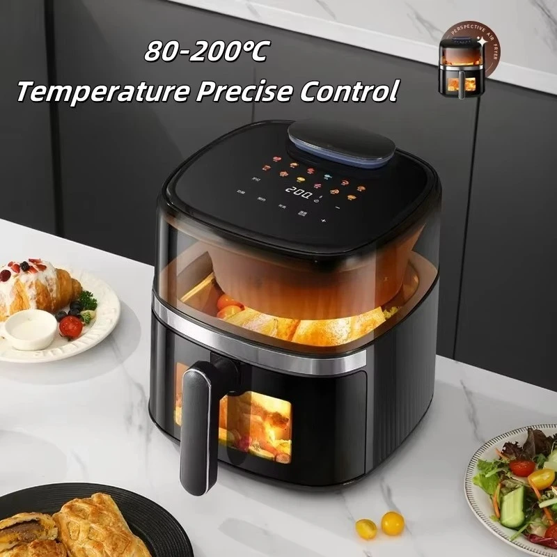 مقالي هوائية ذكية 8 لتر بسعر الجملة، نافذة كبيرة مفتوحة ومرئية، وظيفة تبديل خزان المياه اليدوي التلقائي، مقلاة هوائية رقمية